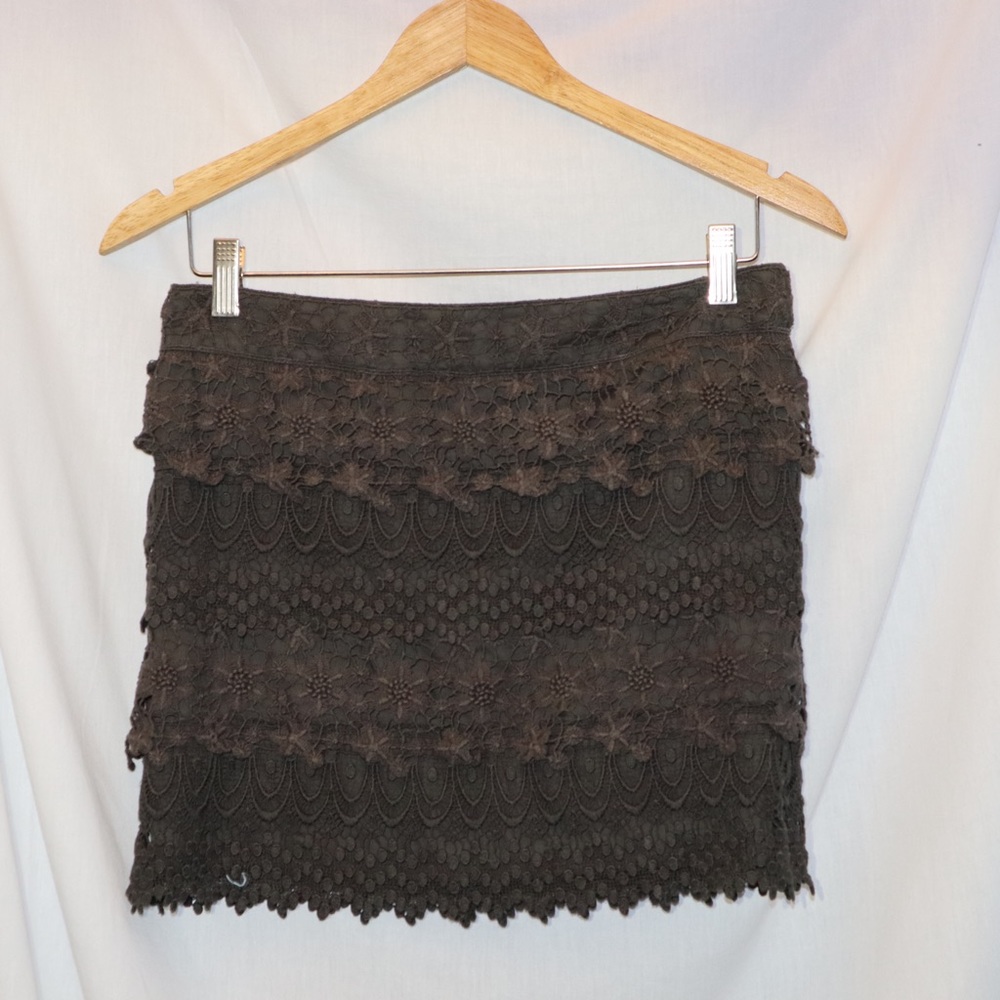 AEO brown crochet lace overlay skirt
